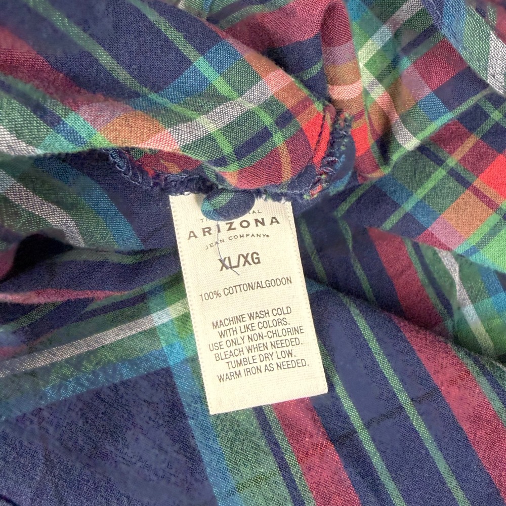 Arizona Jean Company Plaid Camisole Y2K Top XL Blue Red Green Cotton Tie Back - Picture 7 of 9